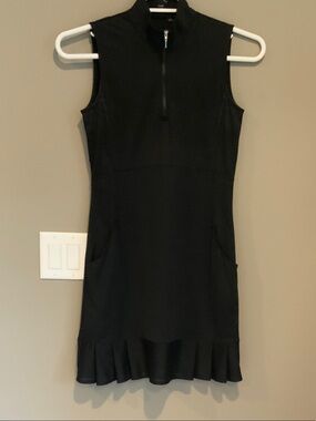 EP Pro Black Sleeveless Zip-Front Mini Dress with Ruffle Hem